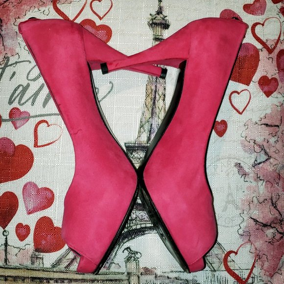 STUART WEITZMAN $398 HOT PINK MAGENTA SUEDE HIDDEN PLATFORM PUMPS 8.5 - Picture 6 of 14